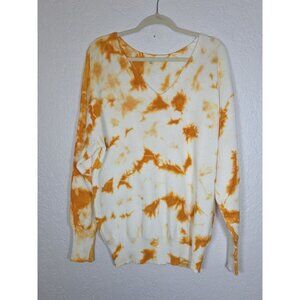 Women's Kori American Tie Dye V Neck Ribbed Sweater Top Medium Long Sleeve